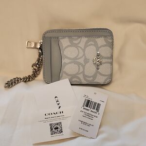 Coach Metallic Silver Card Holder with Chain
